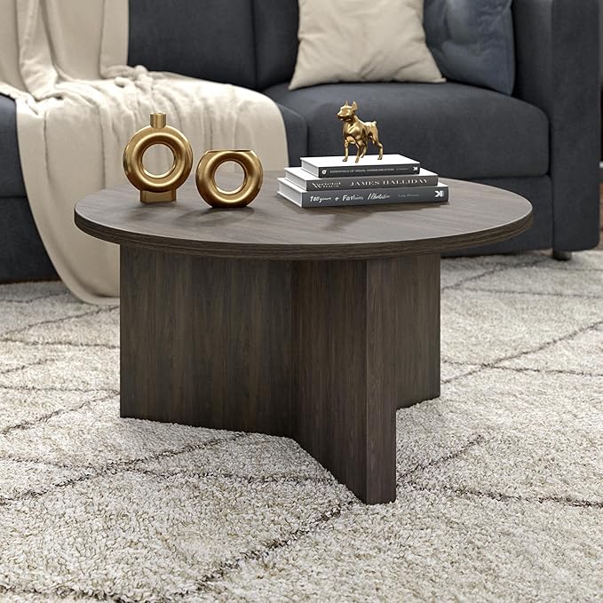 Henn&Hart 32" Round Wood Pedestal Coffee Table - Image 2