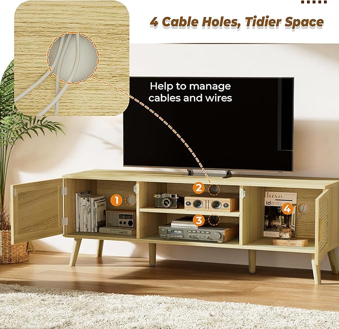 SUPERJARE Boho TV Stand for 65 Inch TV, Entertainment Center - Image 4