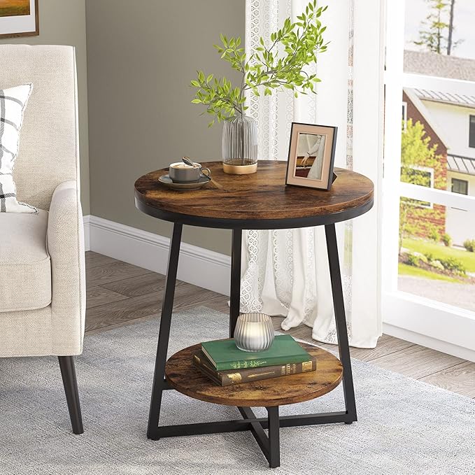 Tribesigns Round End Table Set of 2, 2 Tier Side Table - Image 4