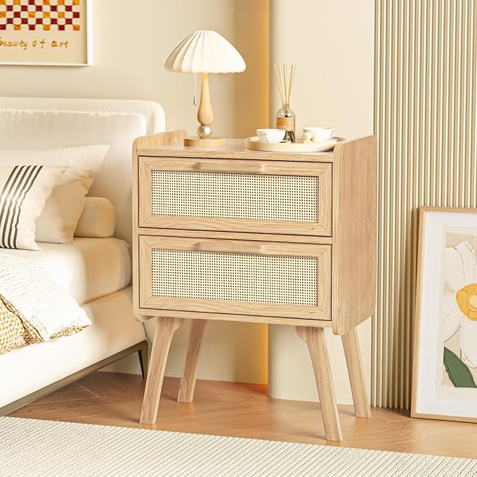 Lerliuo Rattan Nightstands Set of 2, Boho Night Stand - Image 7