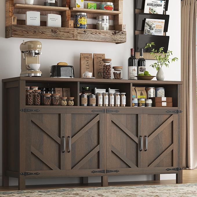 Buffet Sideboard with Storage Farmhouse with 4 Doors, Dining Room by KNOWORLD