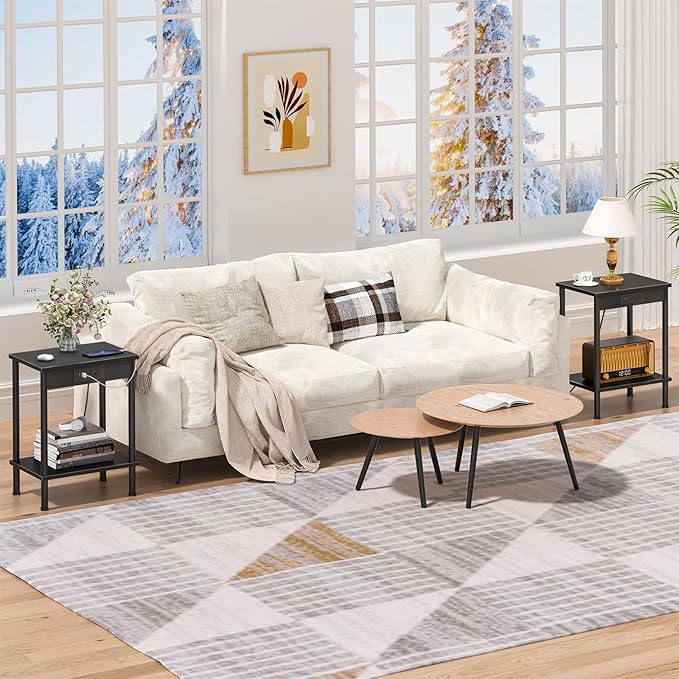 End Table with Charging Station, Small Side Table, 2-Tier Nightstand with - Image 6