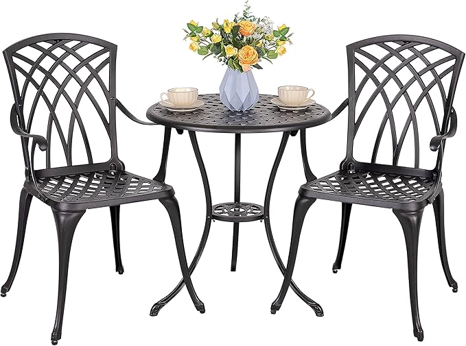 NUU GARDEN Patio Bistro Sets 3 Piece Cast Aluminum Bistro Table and Chairs Set by NUUGARDENCORPORATION
