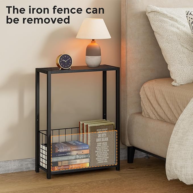Narrow Side Table with Magazine Holder, Skinny End Table Perfect - Image 7