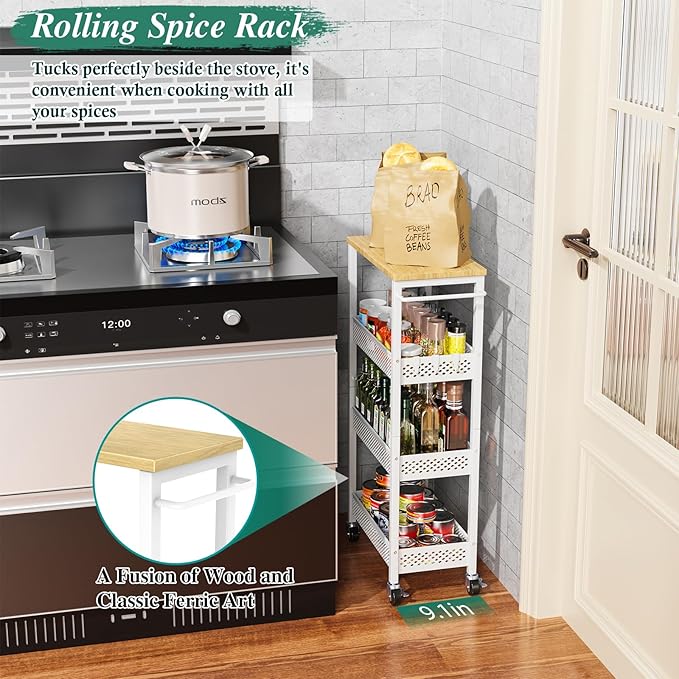 Utility Slim Storage Cart, 4-Tier Narrow Bathroom Organizers and Storage Cart - Image 5