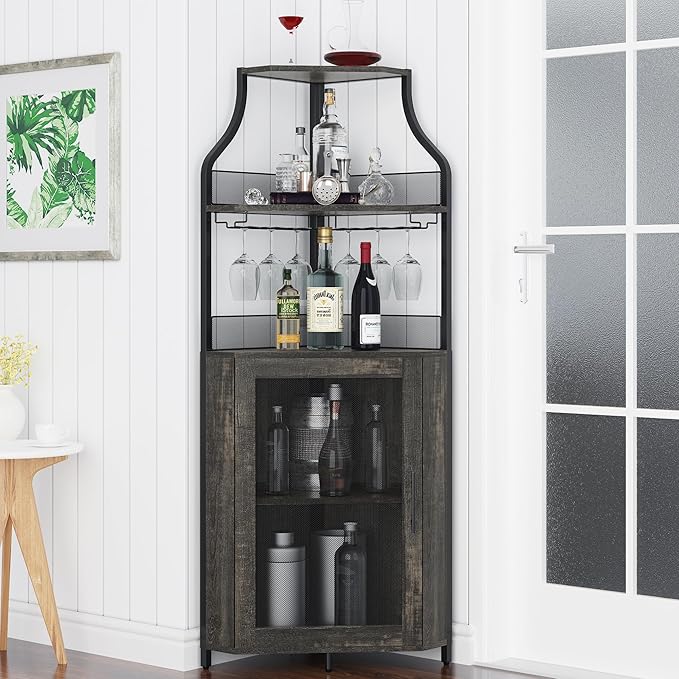 GAOMON Rustic Modern Corner Wine Cabinet, 5-Tiers Liquor Cabinet by GAOMON