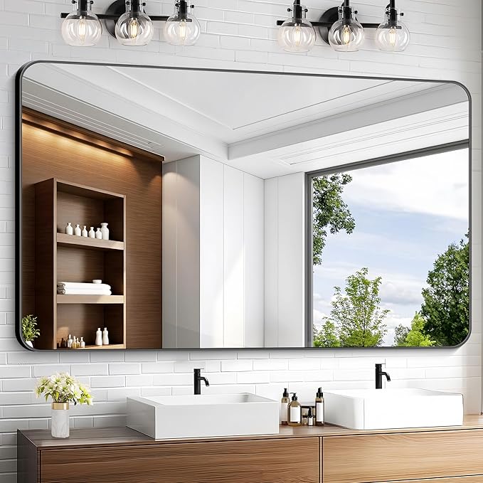 KOCUUY Black Bathroom Mirror 60"x36", Large Vanity Mirror by KOCUUY