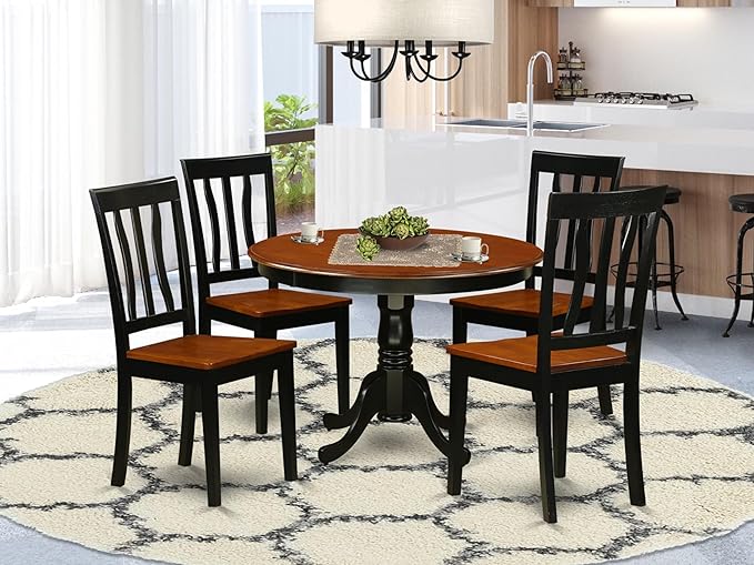 East West Furniture HLAN5-BCH-W 5 Piece Dining Table Set - Image 2