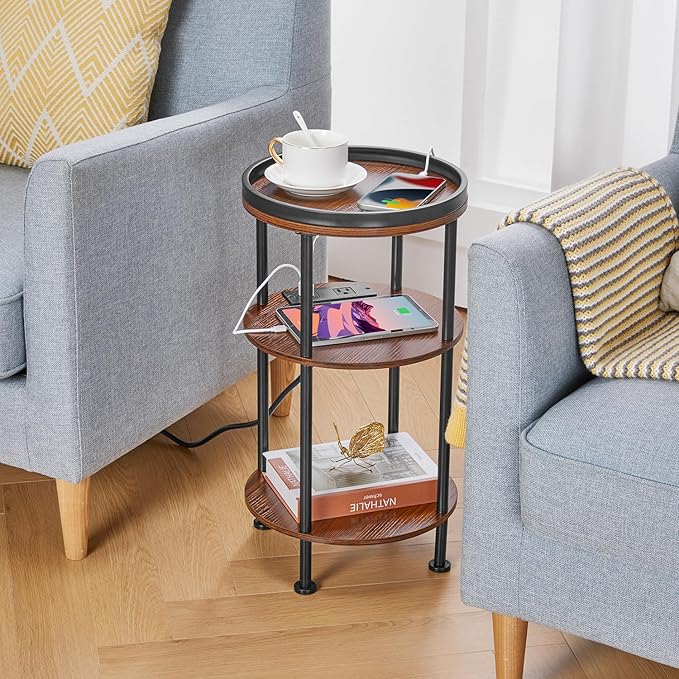 Small Round Side Table with Charging Station - Image 2