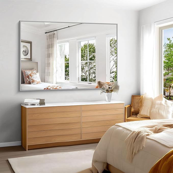 KOCUUY Large Silver Bathroom Mirror, 60x40 inch Rectangular Mirror - Image 3