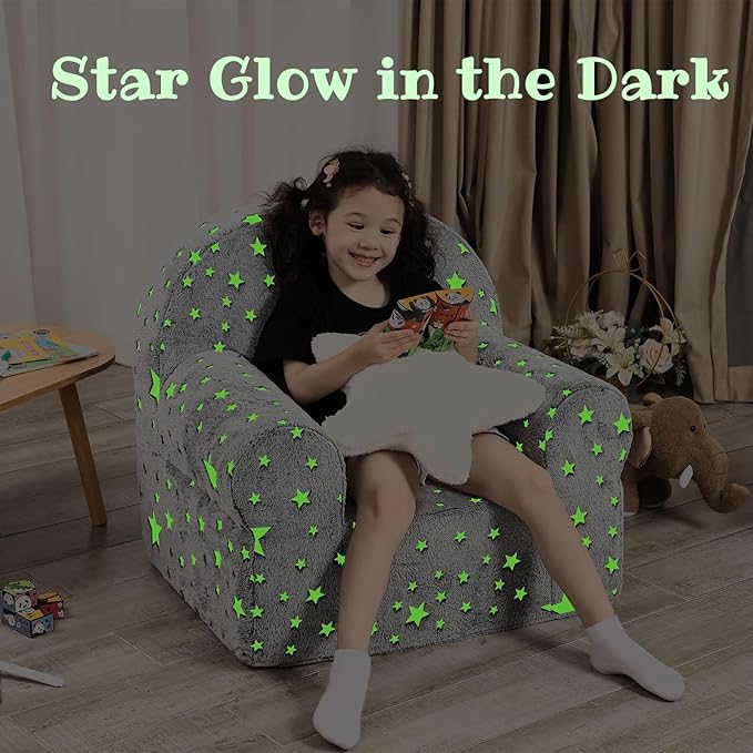 Little Star Kids Sofa with Star Throw Pillow, High Back Toddler Chair Glow in - Image 4