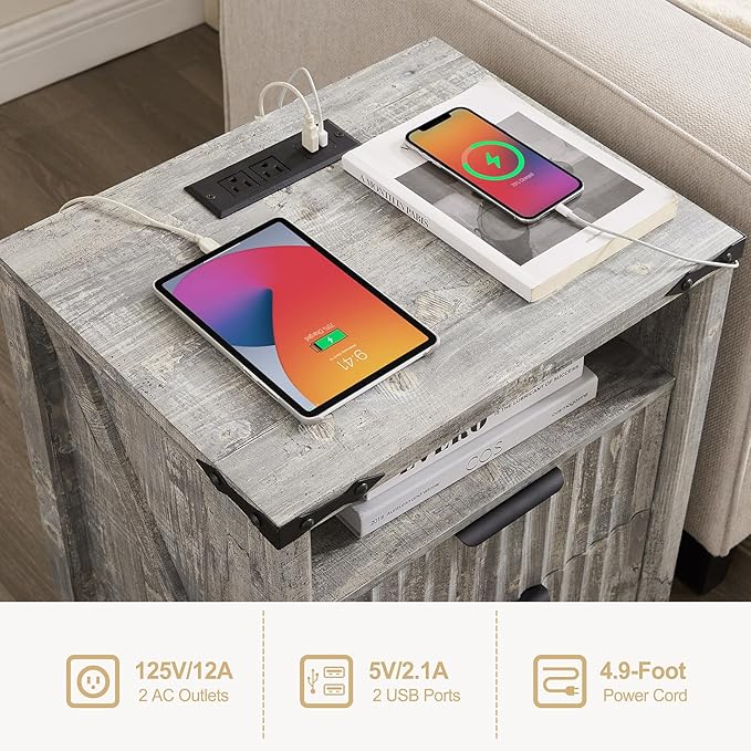 Grey Nightstand with Charging Station - Image 4