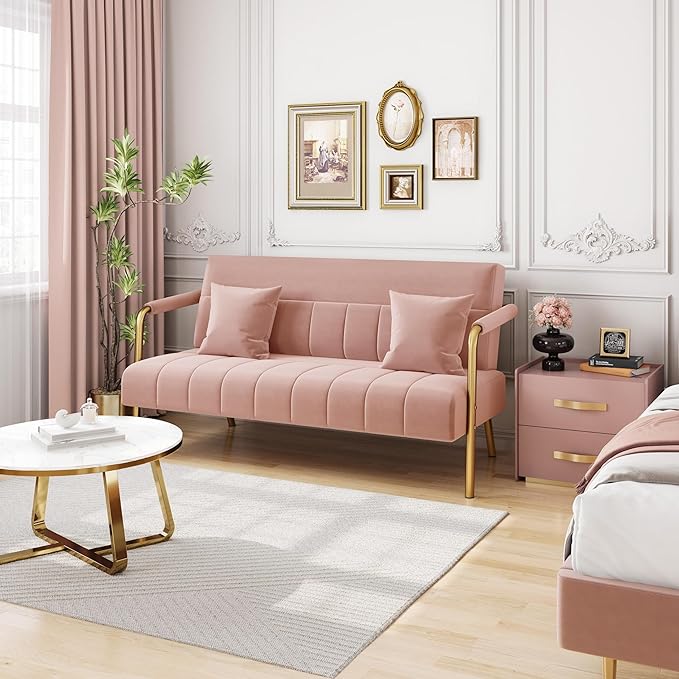 Yaheetech 56.5" W Modern Sofa Small Sofa Luxurious Velvet Fabric Couch - Image 7