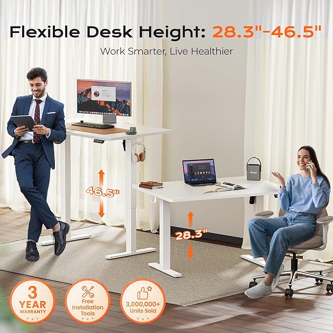 Huuger 48 x 28 Large Electric Standing Desk, Height Adjustable Desk, 27.6" Deep - Image 3