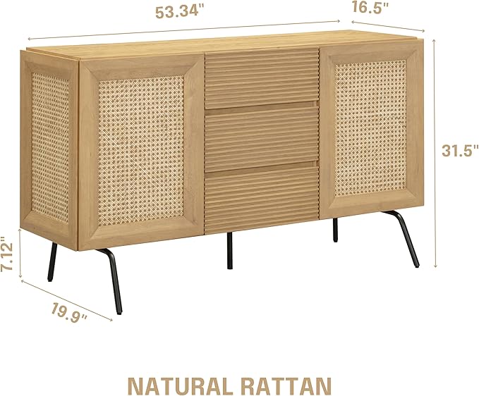 NTC MOSSIC Sideboard with 2 Doors and 3 Drawers, Buffet Cabinet with Natural - Image 2