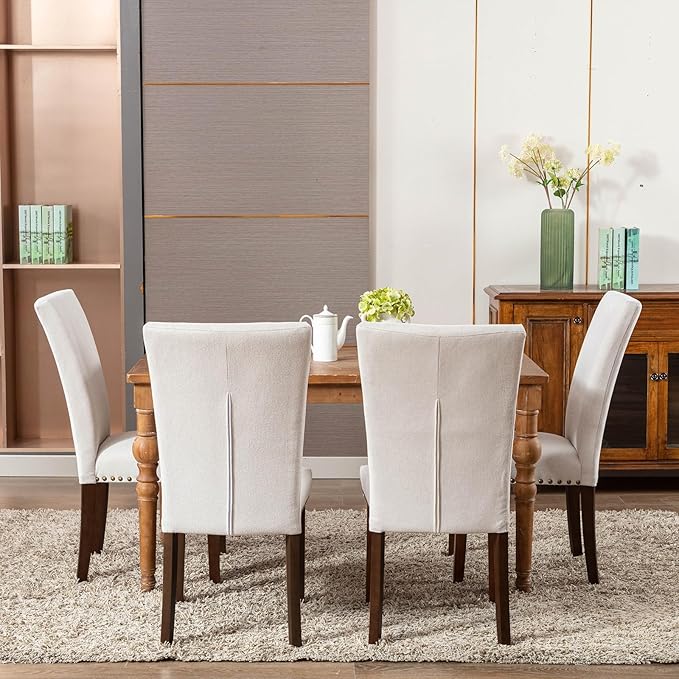 COLAMY Upholstered Dining Chairs Set of 4, Parsons Style Linen Beige Accent - Image 10