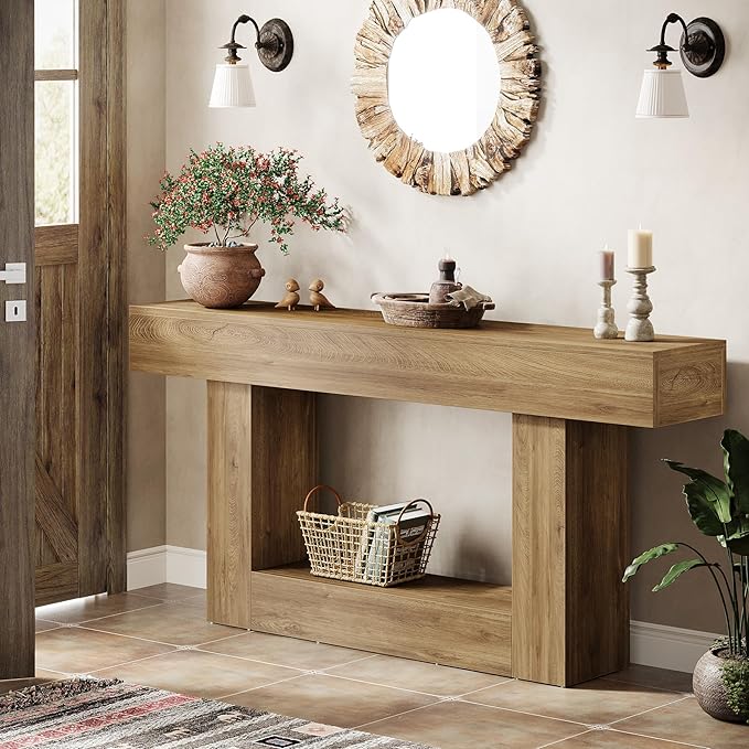 Tribesigns 63" Console Table, Farmhouse 2-Tier Entryway Table - Image 3