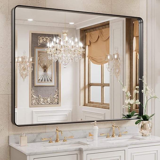 WEER Black Bathroom Mirror, 40X30 Inch Rectangular Black Metal Framed by WEER