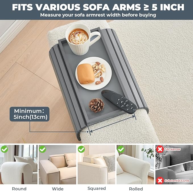 Bamboo Sofa Arm Tray, Anti Falling Couch Arm Tray Table, Foldable Couch Armrest - Image 5