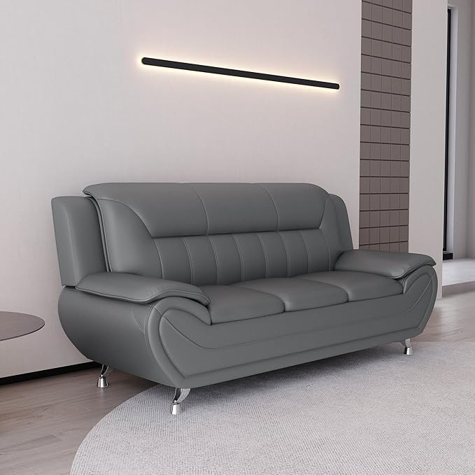Container Furniture Direct Michael Modern Faux Leather Upholstered Stainless - Image 14