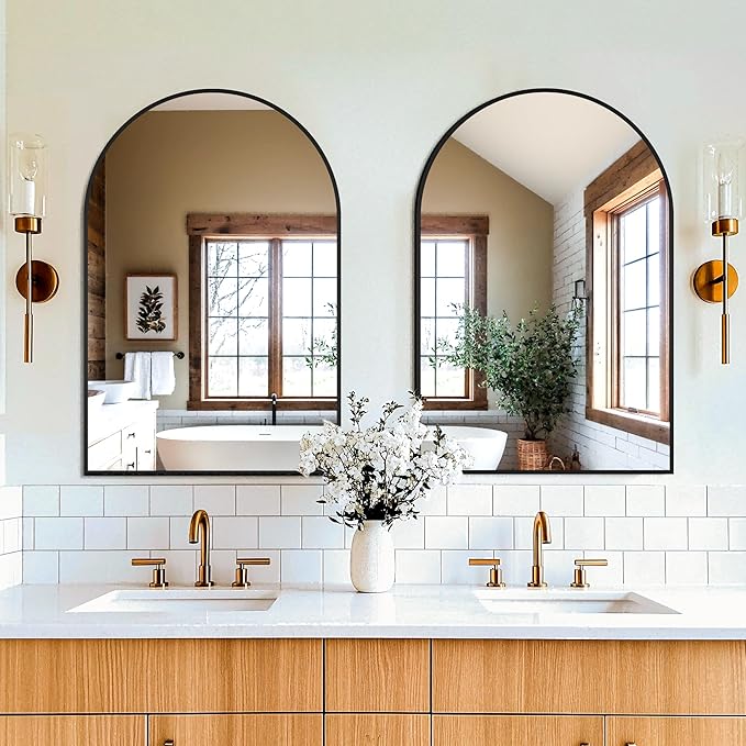 FICTOR Bathroom Mirror for Wall, 2 Pack 24”x36” Arched Vanity Bathroom Mirror - Image 5