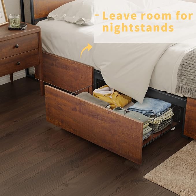 Full Bed Frame with Storage Headboard and 4 Drawers Bed Frame Full Size with - Image 4