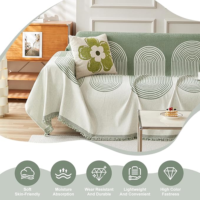 STACYPIK Green Geometric Couch Cover Boho Sofa Cover - Image 5