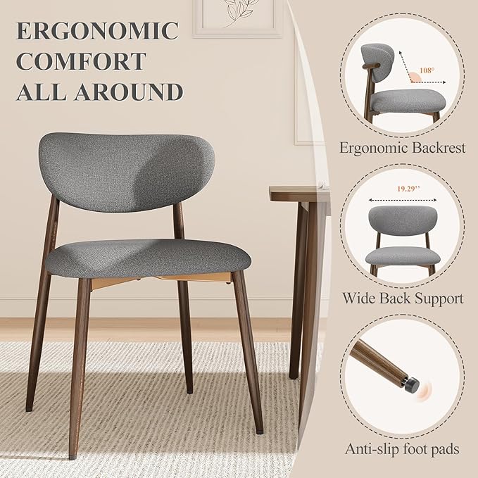 Dining Chairs Set of 4, Ergonomic Fabric Upholstered Seating - Image 3