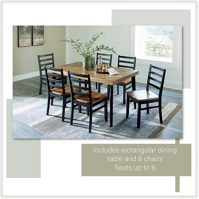 Signature Design by Ashley Blondon Rustic Chevron Dining Table and 6 Chairs - Image 6