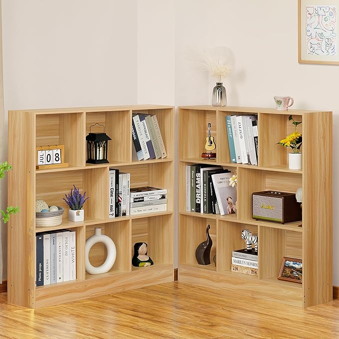 LEYAOYAO 8 Cube Bookshelf with Base, 3 Tier Mid-Century Modern Natural Bookcase - Image 8