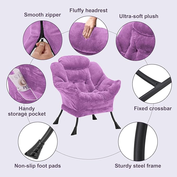 Fabric Lazy Chair for Adults, Oversized Upholstered Sofa Chair, Plush Comfy - Image 5