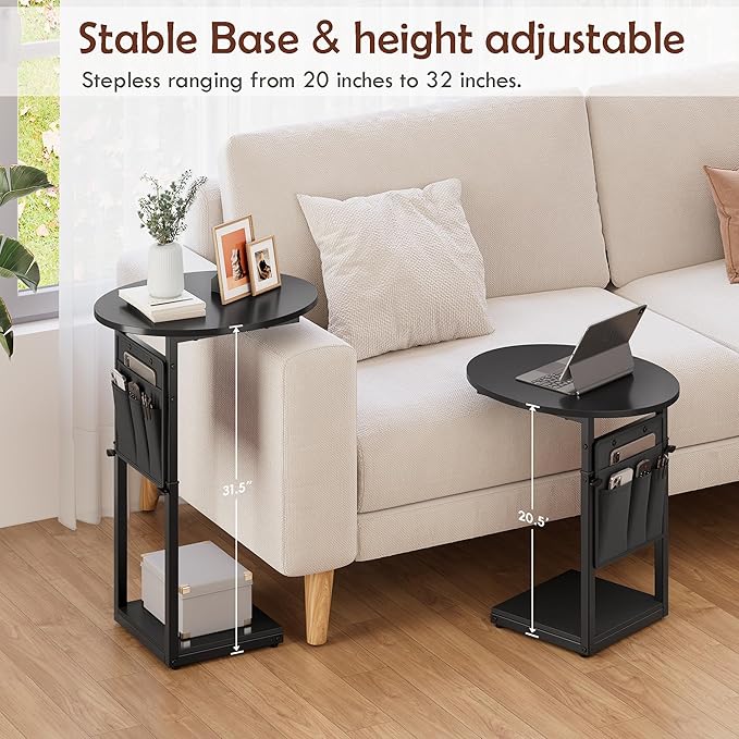 Vagusicc C Shaped End Table, Adjustable Height Small Side Table - Image 4