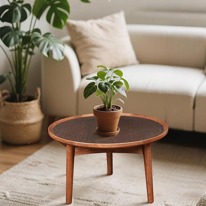 CONSDAN 24 Round Coffee Table, Solid Oak Frame & Veneer Top, USA Grown Hardwood by CONSDAN