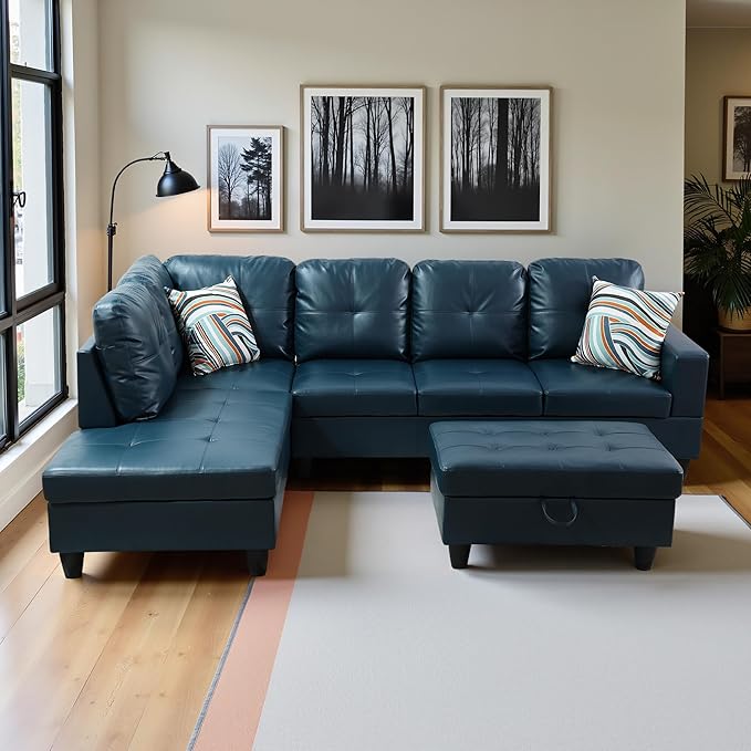 Osparple Sectional Couches for Living Room PU Leather L Shaped Couch 3 Pieces by Unknown
