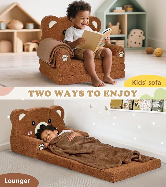 Kids Couch, 2-in-1 Soft Toddler Couch Fold Out - Image 5