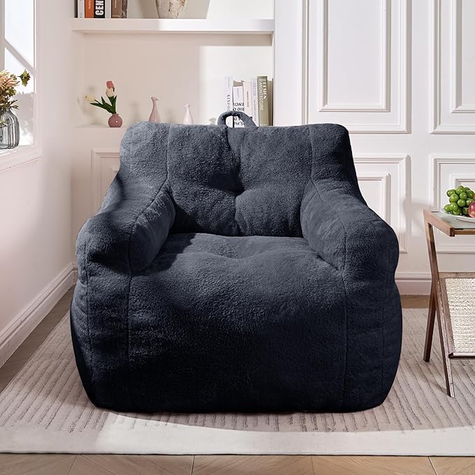 Blue Bean Bag Chair Ultra-Soft Faux Fur Large Bean Bag Couch - Image 3