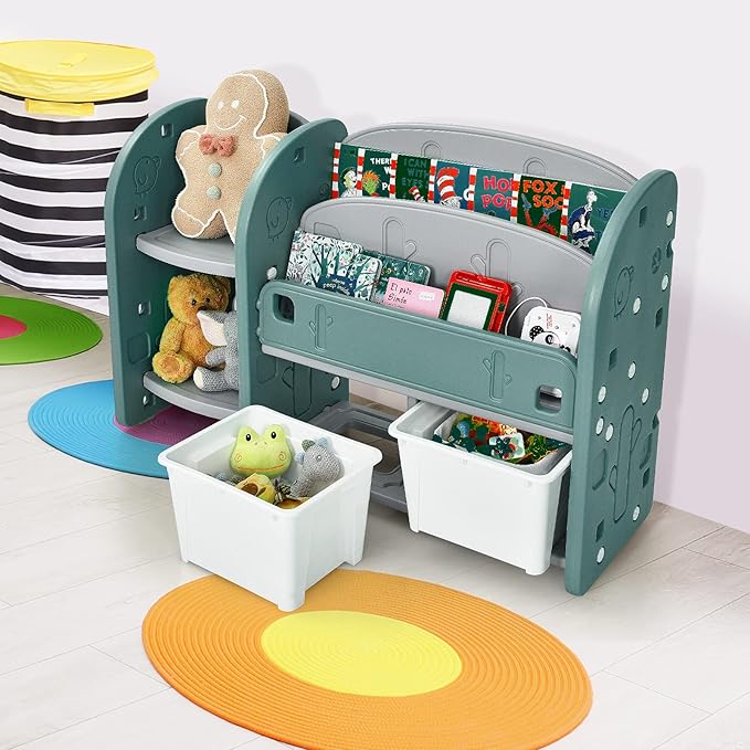 Costzon Kids Toy Storage Organizer, Toddler Bookshelf Cabinet w/ 2-Tier - Image 2