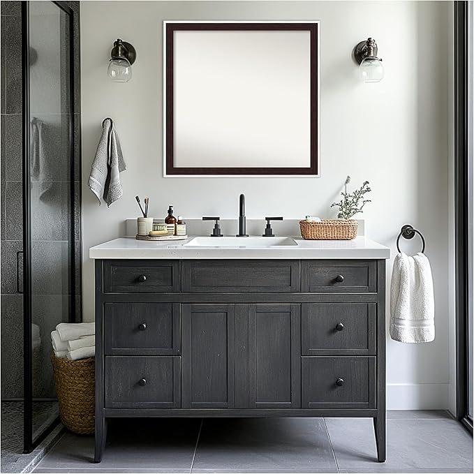 Amanti Art Bathroom Mirror for Over Sink, 29x29 Maya Espresso Silver Square - Image 4