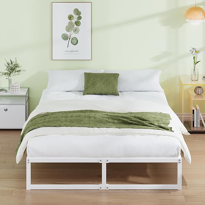 EMODA 12 Inch Full Size Bed Frame, Metal Platform White Bed Frame Full No Box - Image 6