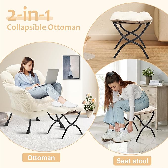 Fabric Lazy Chair with Ottoman, Oversized Upholstered Sofa Chair - Image 6