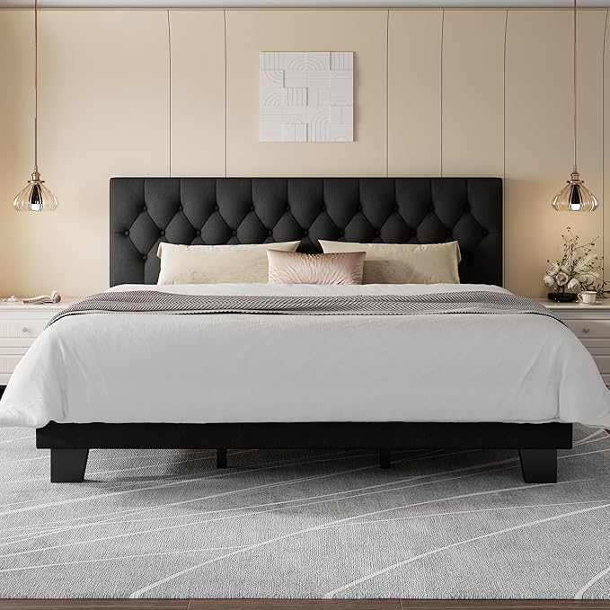 Feonase King Size Platform Bed Frame, Upholstered Bed by FEONASE