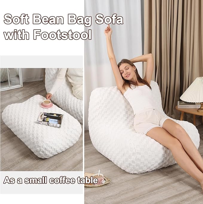 Bean Bag Chair with Footstool, Comfy Reading Sofa Chair - Image 3