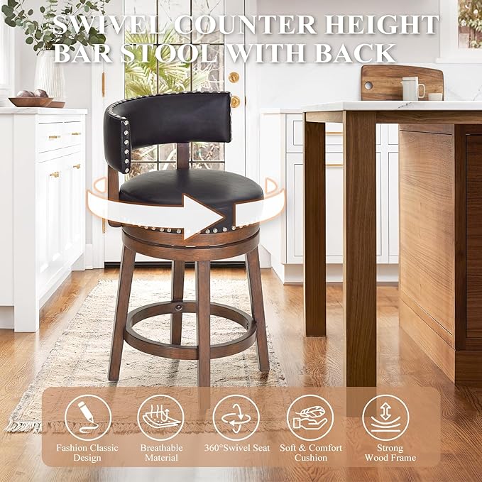 COLAMY Swivel Bar Stools Set of 3, Swivel Counter Height Barstools - Image 4