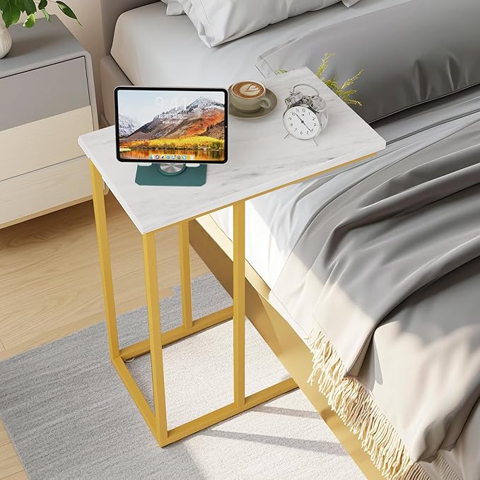 VECELO C Shaped End Side Table for Sofa Couch and Bed Snack TV Tray for Living - Image 2