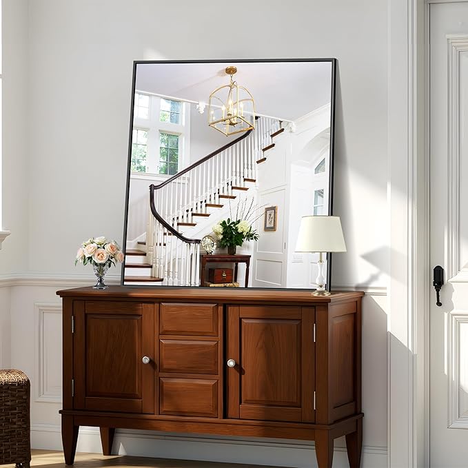 KOCUUY Black Rectangle Mirror, Large Black Wall Mounted Mirror, Metal Framed - Image 5