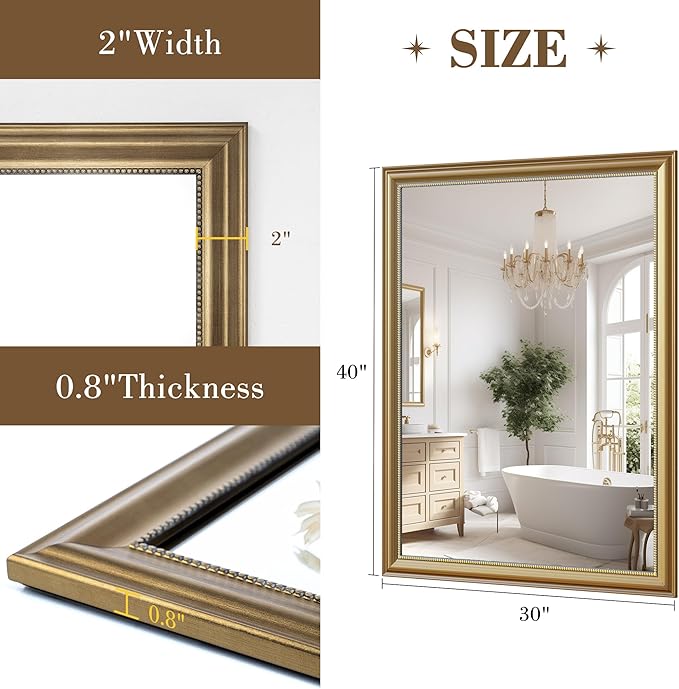 Axeman 30x40 Rectangular Wall Mirror, Decorative Bathroom Mirror, Traditional - Image 5