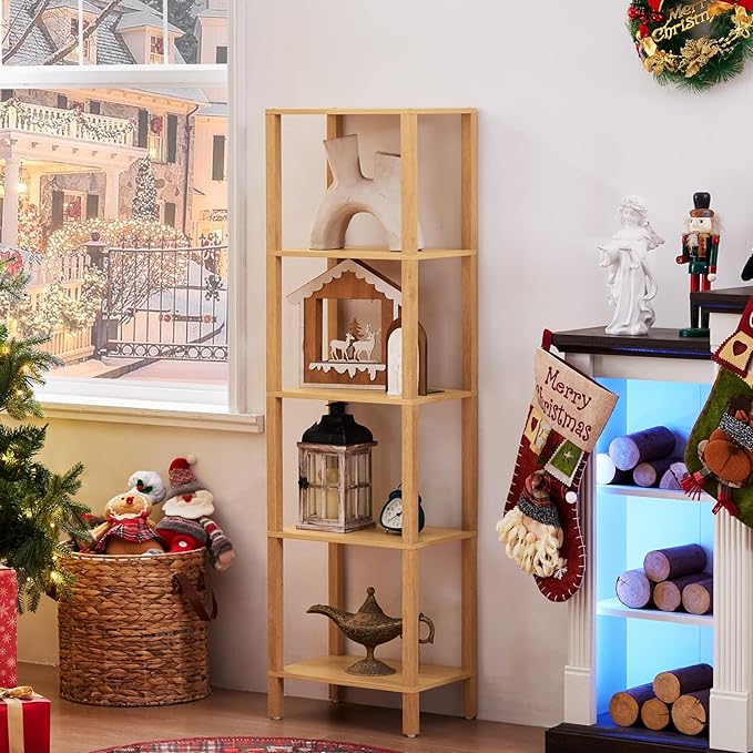 54in Tall Bookshelf 5-Tier Small Narrow Bookcase, Skinny Book Shelf - Image 3