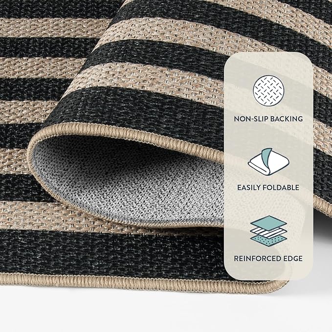Lahome Modern Geometric Easy Jute Outdoor Rug, 3x5 Black Indoor Outdoor Carpet - Image 5