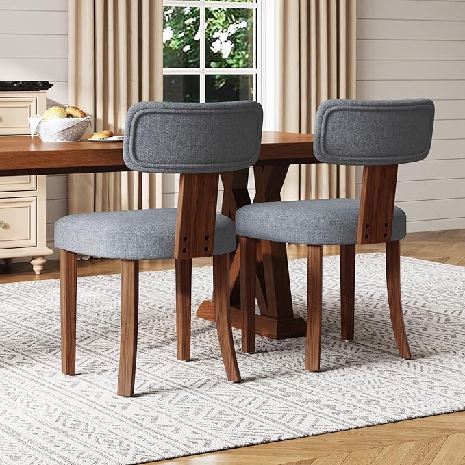 Mid Century Modern Dining Chairs Set of 2, Linen Upholstered Kitchen Chairs - Image 7