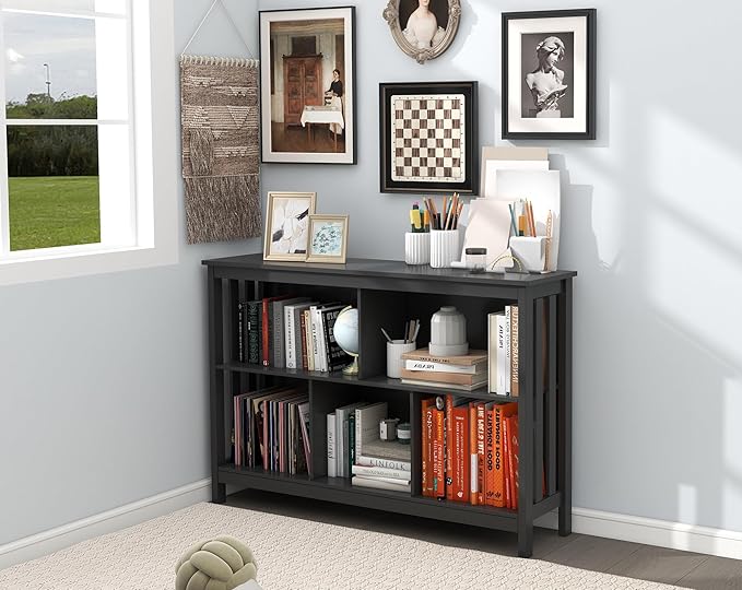 TaoHFE Short Bookshelf with 2-Layer 5 Cube Shelf, Wooden Bookcase Modern - Image 2